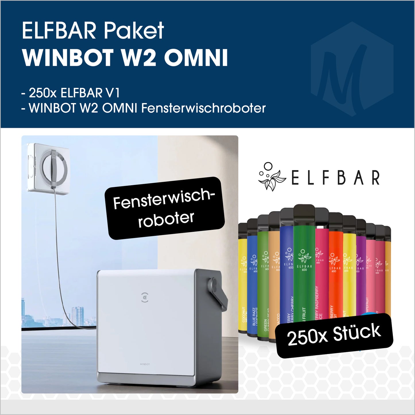 Elfbar - Paket mit Ecovacs Winbot W2 Omni (Fensterwischroboter)